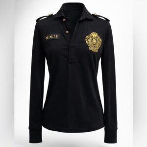 Ralph Lauren Rugby line 2004 collector shirt, crest, number, elbow pad, blk, S